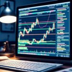 um computador mostrando um gráfico do mercado de ações e banco de dados do mercado